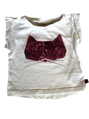 Mexx White Short Sleeve Tee with Sequin Cat Face